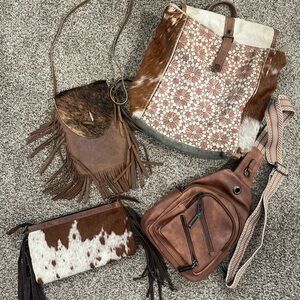 Brown and Cream Women's Western Bag Set